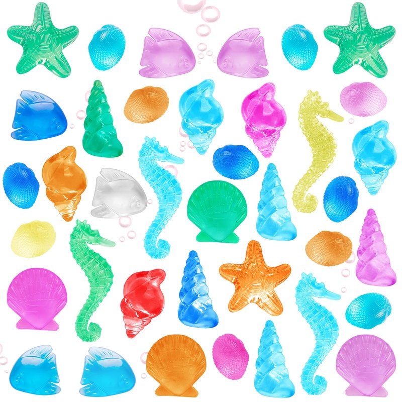 HAPTIME 80 Pcs Seashells, Sensory Bin Filler, Diving Gem Pool Toys for Kids, Plastic Sea Shells for Crafting, Little Mermaid Table Decorations, Vase Filler