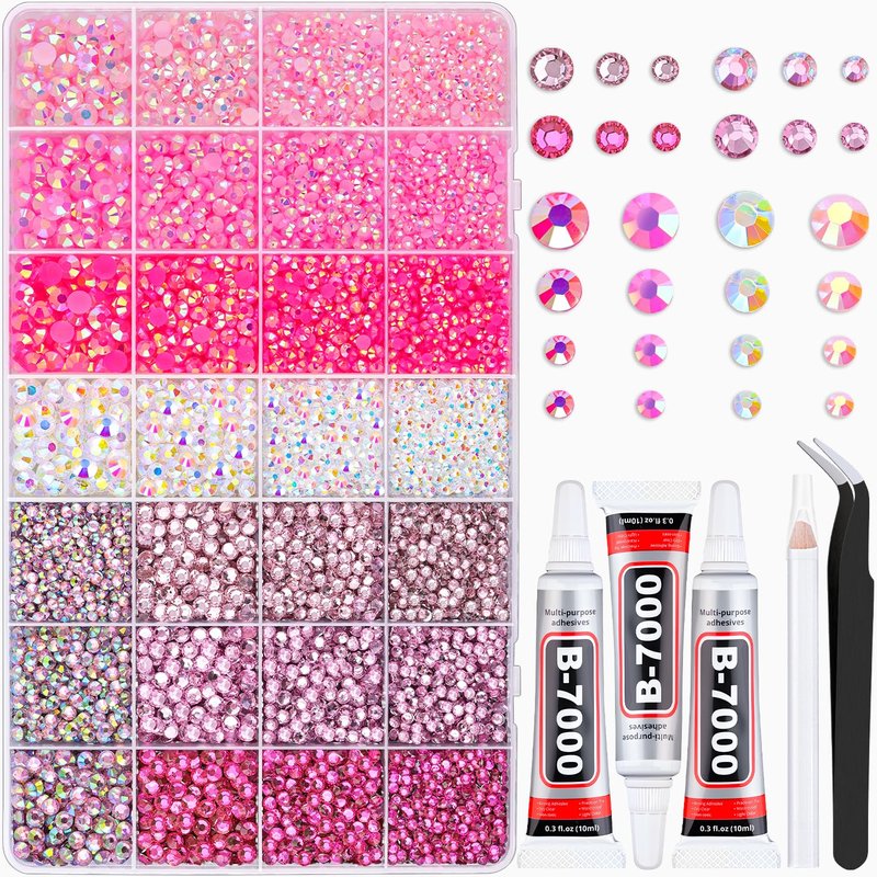 20000 Pcs Pink Rhinestones for Crafting | Bedazzler Kit with 3 Pcs B7000 Jewelry Glue for Clothing, Shoes, Nail Art