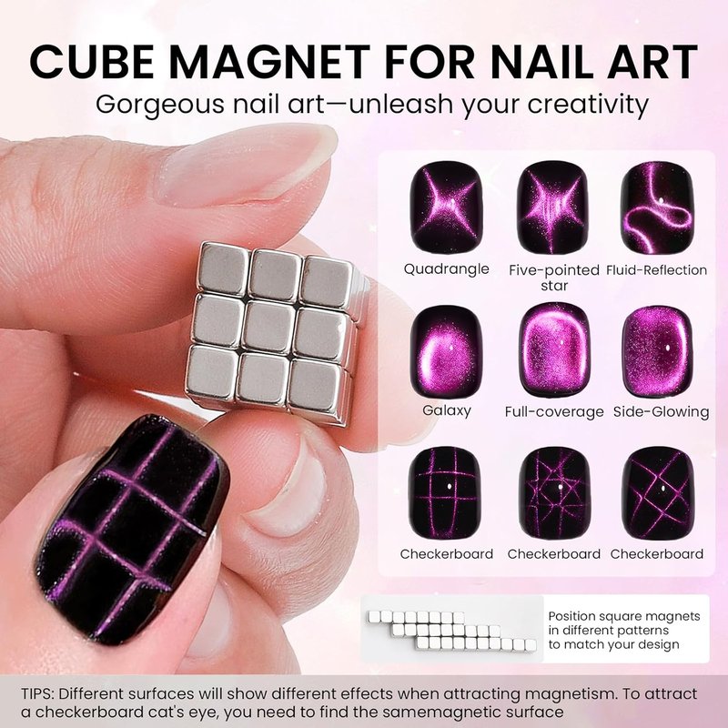 37 PCS Cat Eye Magnet Set, 6 In 1 Nail Polish Magnets for Nail Polish Gel, Hearts Flowers Magnets for Nails, Nail Art DIY Design Supplies for Home, Salon
