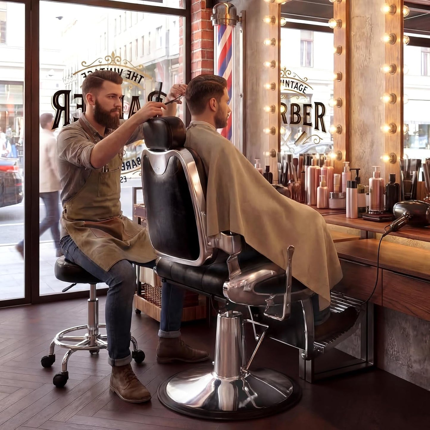Vintage Hydraulic Barber Chair - Heavy Duty 360° Swivel Salon Chair | Black & Silver