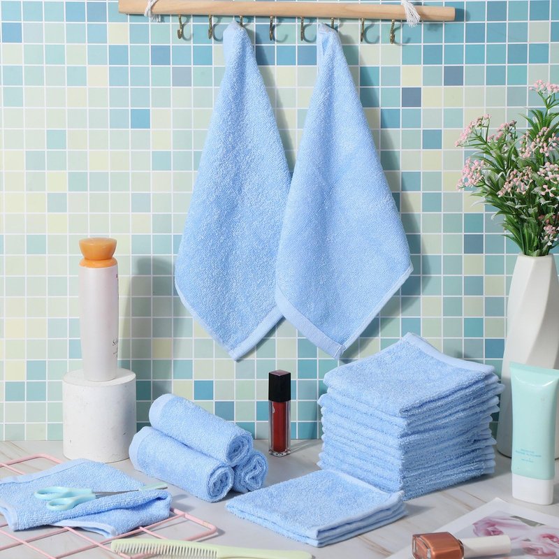 Newwiee 40 Count Wash Cloth Bulk Cotton Bath Hand Face Washcloths Soft Quick Drying Towel for Women Bathroom Washing Body Viscose Fiber Multipurpose Fingertip Rags(10 x 10 Inch,Blue)