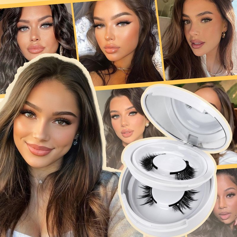 QUEWEL Magnetic Eyelashes 2 Pair Reusable Magnetic Eyelashes with Applicator No Glue Needed Eyelashes Cat Eye Natural Look Lash Clusters Kit Easy to Wear and Remove(A10)