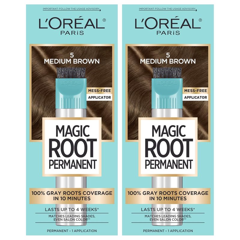 L'Oreal Paris Magic Root Hair Color Kit - 100% Gray Coverage in 10 Minutes | 5 Medium Brown (2 Count)