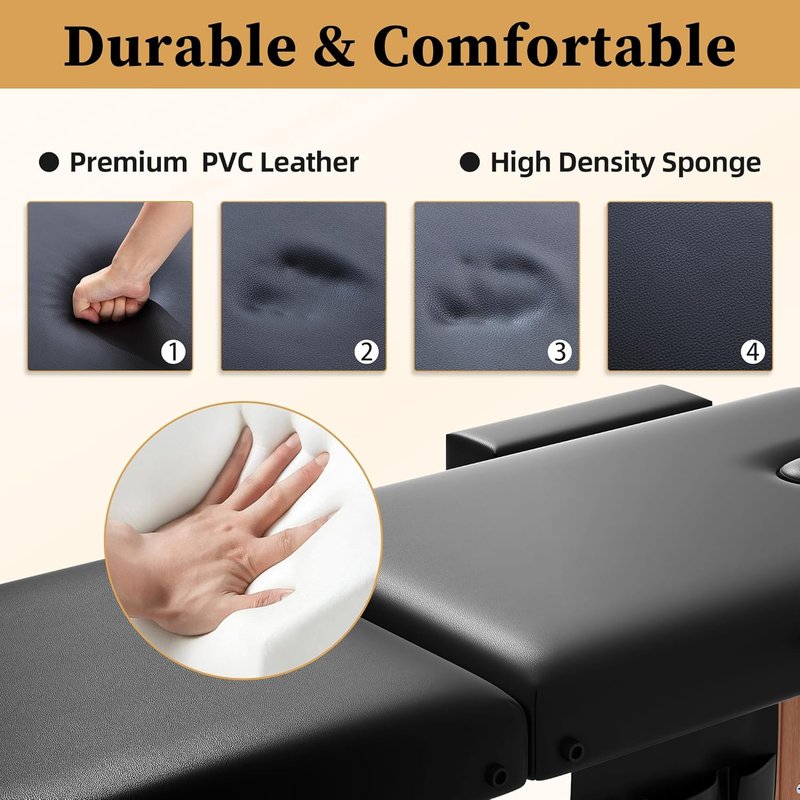 Civama Massage Table - Portable 2-Section Foldable Bed | Lightweight, Height Adjustable, Black with Carrying Bag