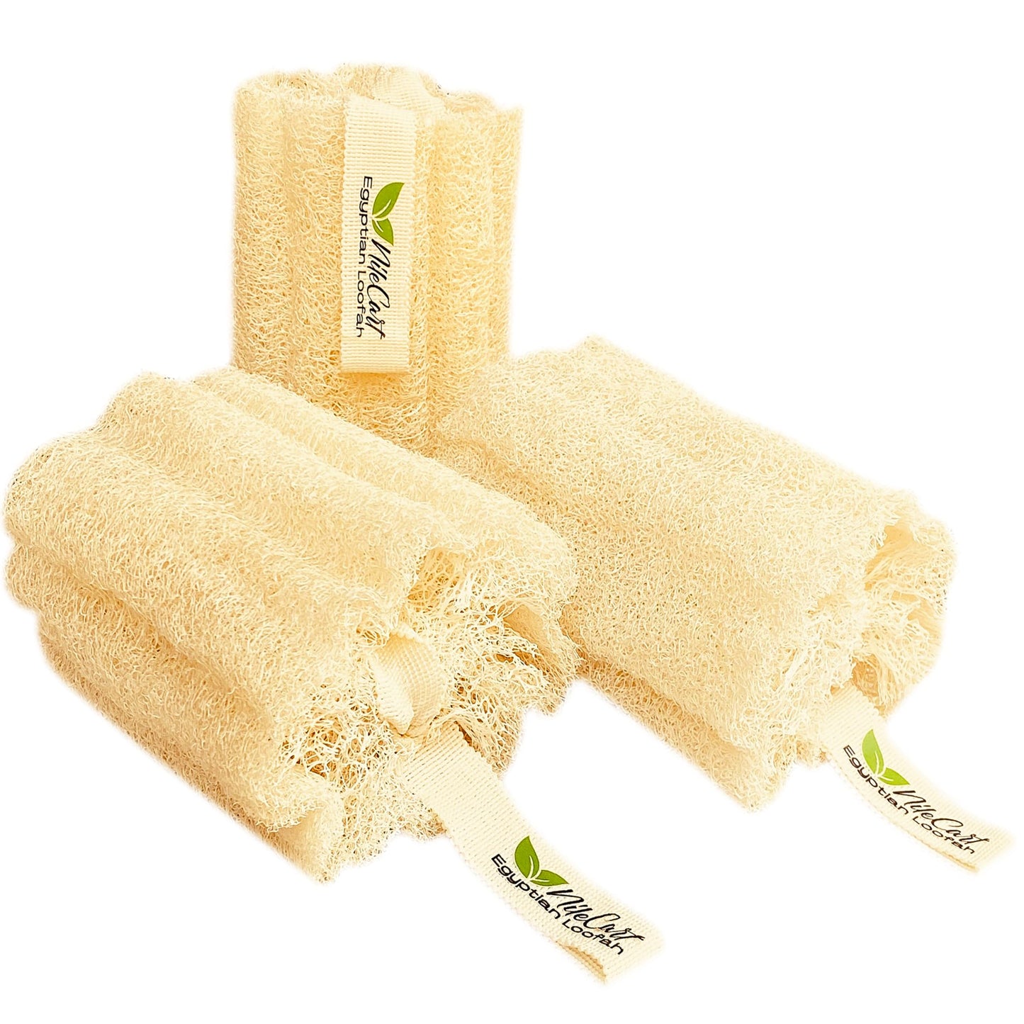NileCart Natural Loofah Pack of 3 Scrubbies for Body Egyptian lufa Body Scrubber - A Natural Body Exfoliator Scrubber Loofah for Men & Women Made of Egyptian Luffa Sponges for Bath & Shower