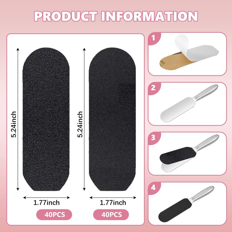 Flutesan 80 Pcs Professional Collection Stainless Steel Foot File Refill 180 Grit and 120 Grit Replacement Pads Coarse Fine Pedicure File Refills Double Side Reusable Foot Rasp Pad with Removable Glue