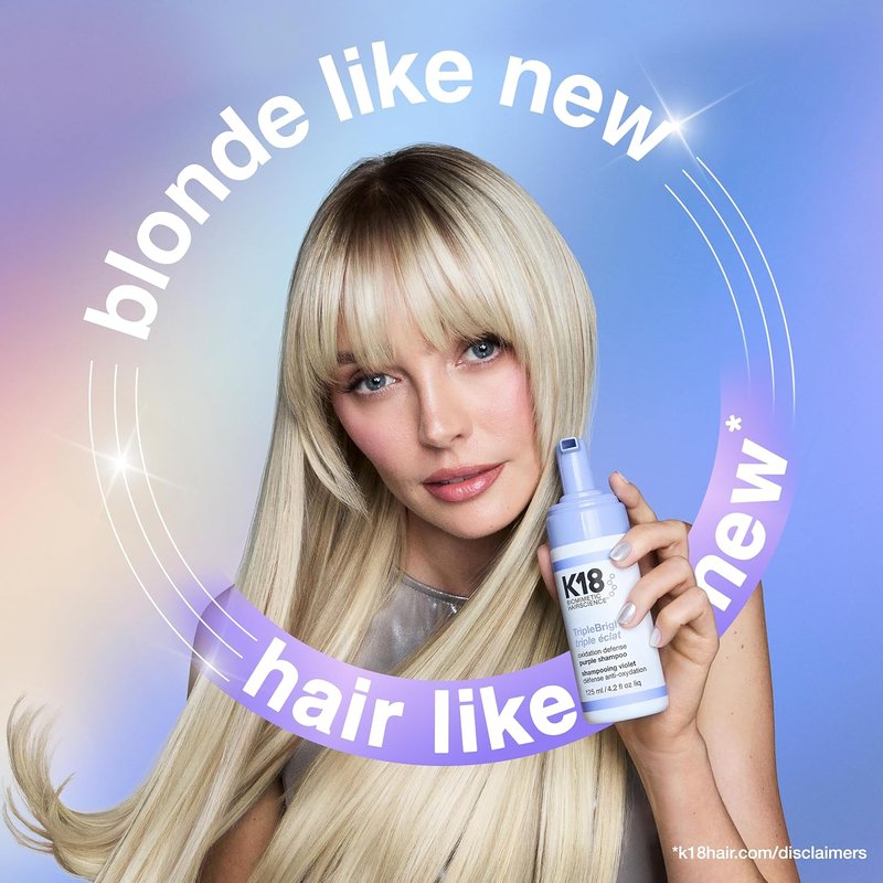 K18 TripleBright Purple Shampoo - Oxidation Defense for Brighter, Longer-Lasting Blonde | 4.2 Fl Oz