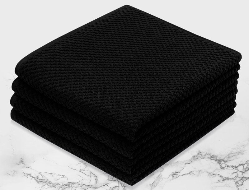 COTTON CRAFT Waffle Bath Towel - Set of 4 Luxury Euro Spa Waffle Weave Towels - 100% Ringspun Cotton Bath Towel - Super Absorbent Quick Dry Bath Towel Set - Oversized 30 inches x 56 inches - Black