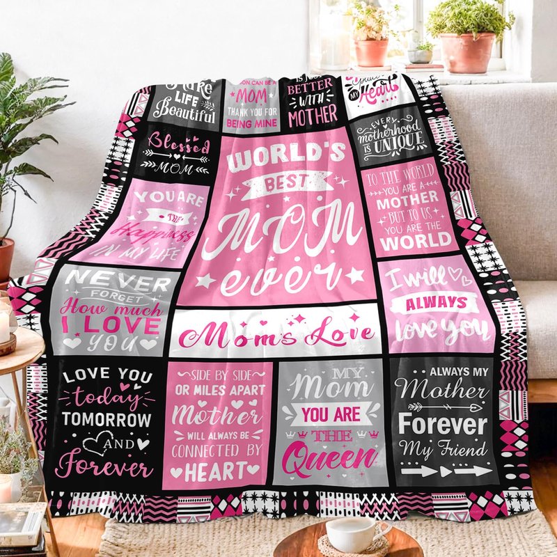 PVDSAVE Moms Birthday Gifts from Daughter Son - Blanket Gifts for Mom - World's Best Mom Ever Gifts - Christmas Valentines Day Mothers Day Birthday Present for Moms - Mother Life Blanket 50"x60"