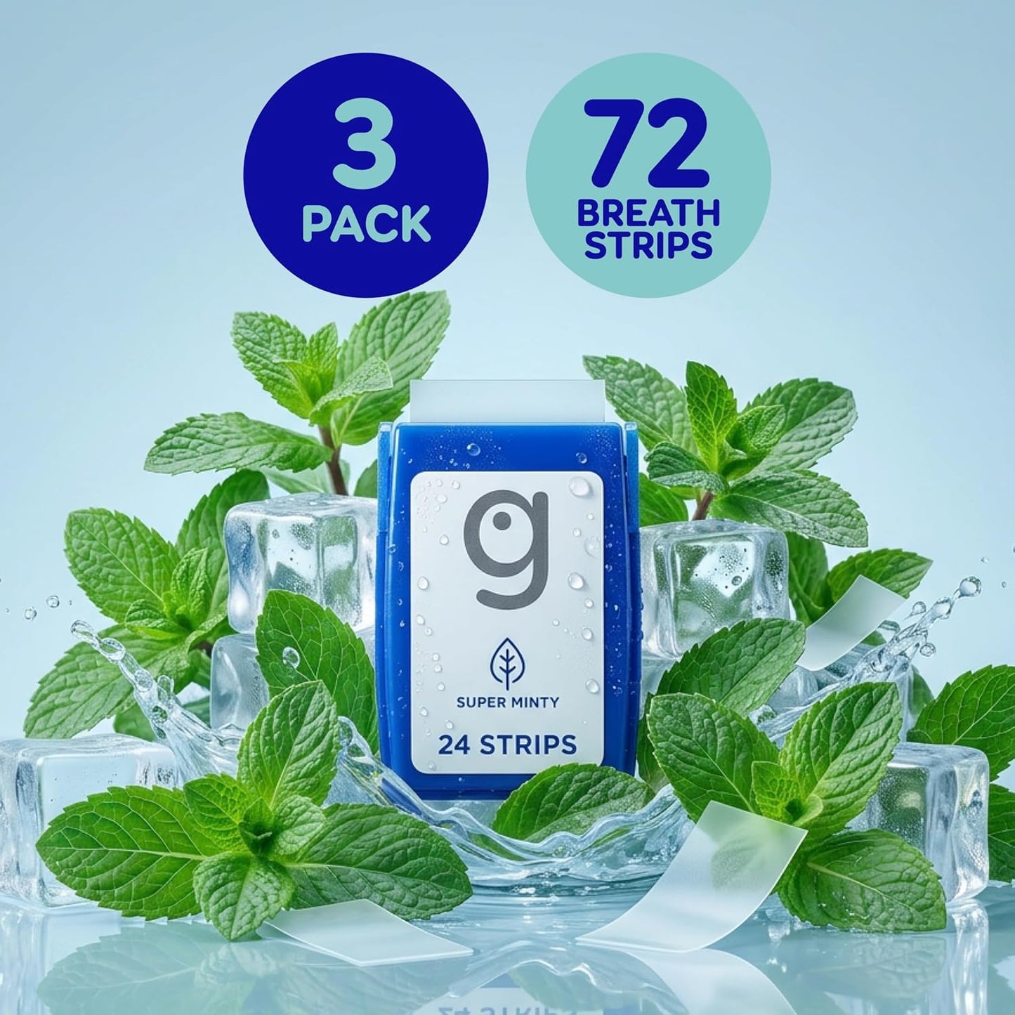 Super Minty Breath Strips - Instant Sugar-Free Freshener | Portable 72 Count (3 x 24)