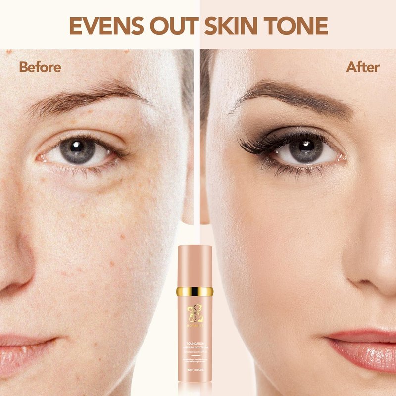 Color Changing Foundation,Foundation 4 in 1-Medium Spectrum Cosmetics Foundation Liquid with SPF 50+, Concealer Cosmetic Lightweight Makeup, Longwearing & Waterproof for Makeup Medium (1 pack)
