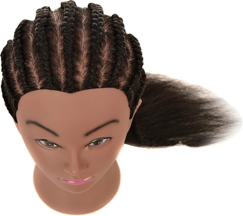 FUTAI African American Mannequin Head 100% Real Human Hair Manikin Doll Style Head for Practice Braiding Styling Cosmetology Training with Stand