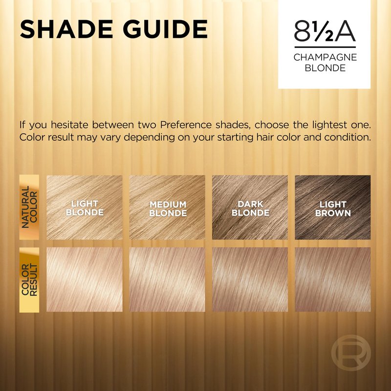 L'Oreal Paris Superior Preference Luminous Fade-Defying Permanent Hair Color, Hair Dye For Up to 9 Weeks of Radiance, Champagne Blonde 8.5A, 1 Hair Dye Kit