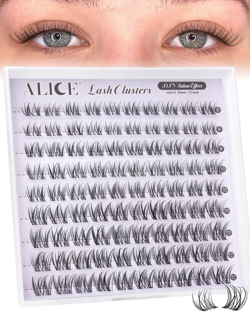 ALICE Natural Short Lash Clusters Invisible Band Wispy Eyelash Clusters 8-12mm Cluster Eyelash Extensions Lash Extensions DIY Individual Lashes