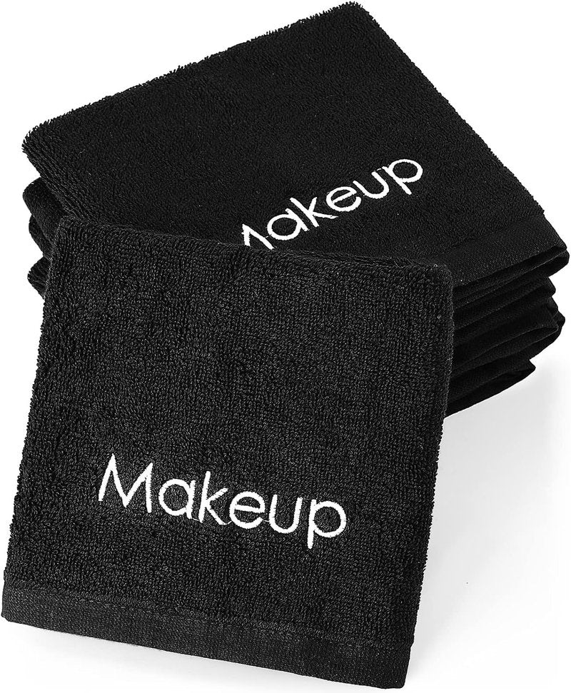 Panelee 12 Pcs Makeup Washcloths - Black Cotton Face Towels for Cleansing & Skin Care | 13 Inch Absorbent Cloths