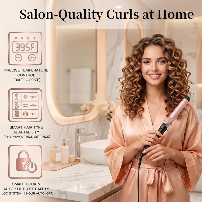 MEGAWISE Unlock Your Hair's Potential with MegaWise Pro Curling Iron: 1 1/4 inch Ceramic Barrel, 60s Fast Heating, Anti-Scald Grip, and Complete Styling Kit for Effortless Glamour!