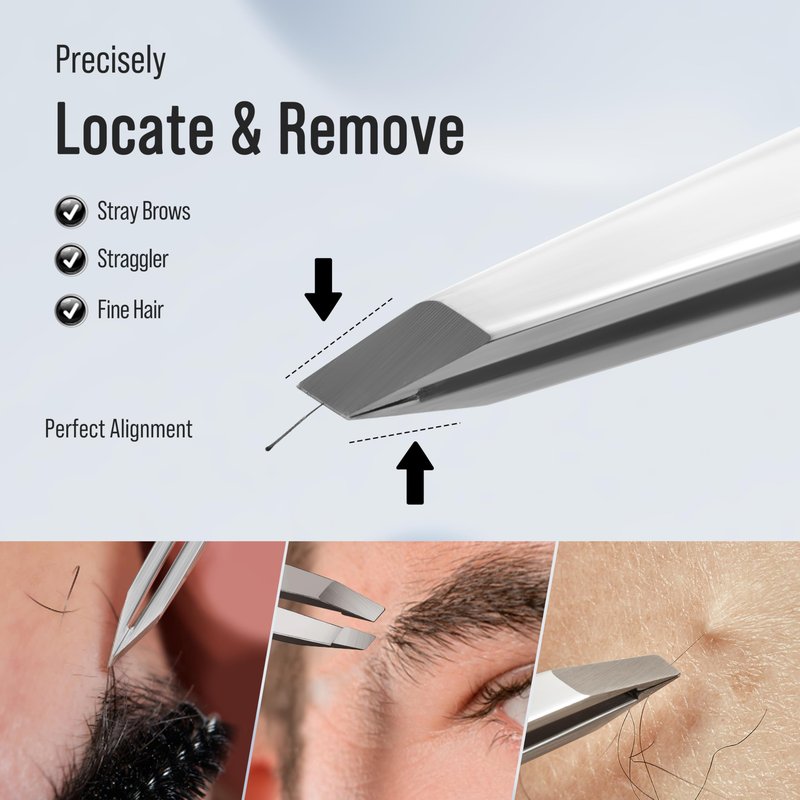 DUROX 4-Pc Precision Tweezer Set - 1. Round Tip Tweezers for Facial & Chin Hair 2. Pointed Tweezers for Ingrown Hair & Splinters 3. Professional Eyebrow Tweezers 4. Classic Slant. Stainless Steel.