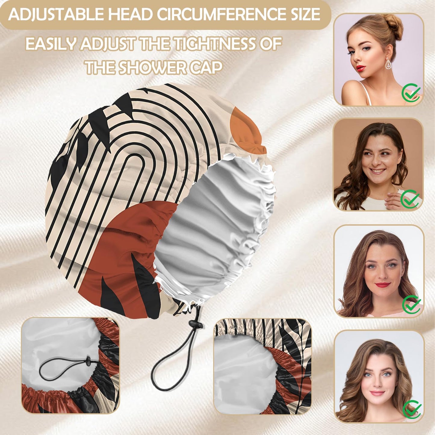 Zewurtuw 2 PCS Shower Cap Adjustable Reusable Double Waterproof Layer Elastic Hair Bath Cap Cute Aesthetic for Women Girls-Leaf