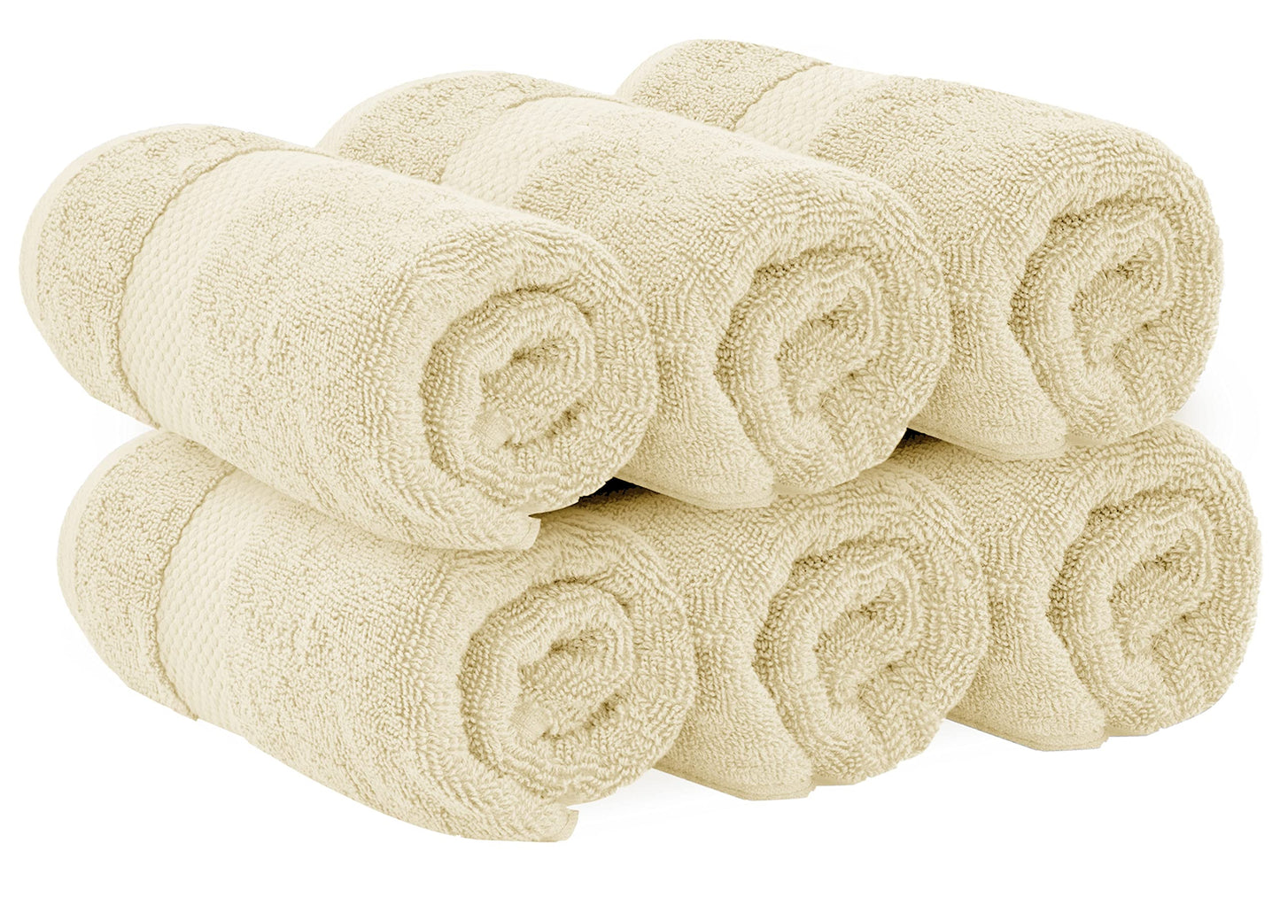 White Classic Luxury Beige Hand Towels - Soft 100% Turkish Cotton | Highly Absorbent Hotel spa Bathroom Towel Collection | 16x30 Inch | Set of 6