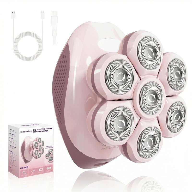 Bartrimber Electric Razors for Women Legs: 7D Fast & Painless Full-Body Shaver for Silk Skin – Waterproof Lady Face Pubic Hair Remover w/Light&Travel Cover – Wet/Dry Use, Gifts for Women Girl, Pink