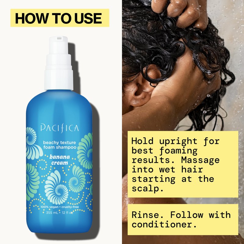 Pacifica Banana Cream Beachy Texture Foam Shampoo – Texturizing Foaming Shampoo for Beachy Waves, Adds Volume & Tousled Look, Sulfate-Free Deep Clean Beauty Vegan & Cruelty-Free Dermatologist Tested