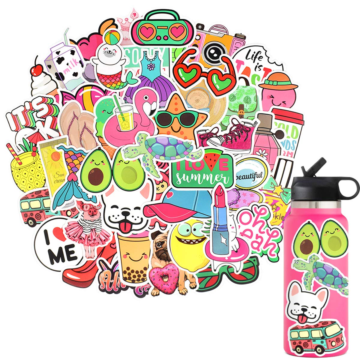 QTL Cute Stickers for Teen Girls, Waterproof Vinyl Stickers, Party Favors and Birthday Gifts, Laptop and Water Bottle, 50PCS