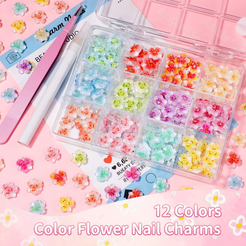 Color Flowers Nail Charms, 3D Egg Sun Flower Nail Art Charms, Color Tropical Flower Blossom Designs Charms for Acrylic Nails Art DIY Design Supplies