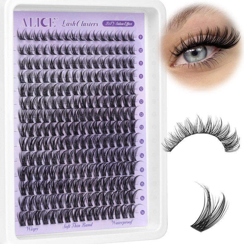 Lash Clusters Natural Wispy Cluster Eyelash Extensions DIY Individual Lashes Lash Extension Waterproof Cluster Lashes 224pcs 9-16mm Soft Thin Band by ALICE