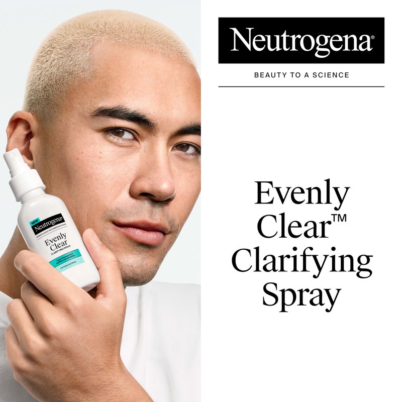 Neutrogena Evenly Clear Clarifying Hypochlorous Acid Spray, Purifying Face & Body Mist Helps Refresh Acne-Prone Skin While Fighting Impurities Anytime, Anywhere, 4 fl. oz