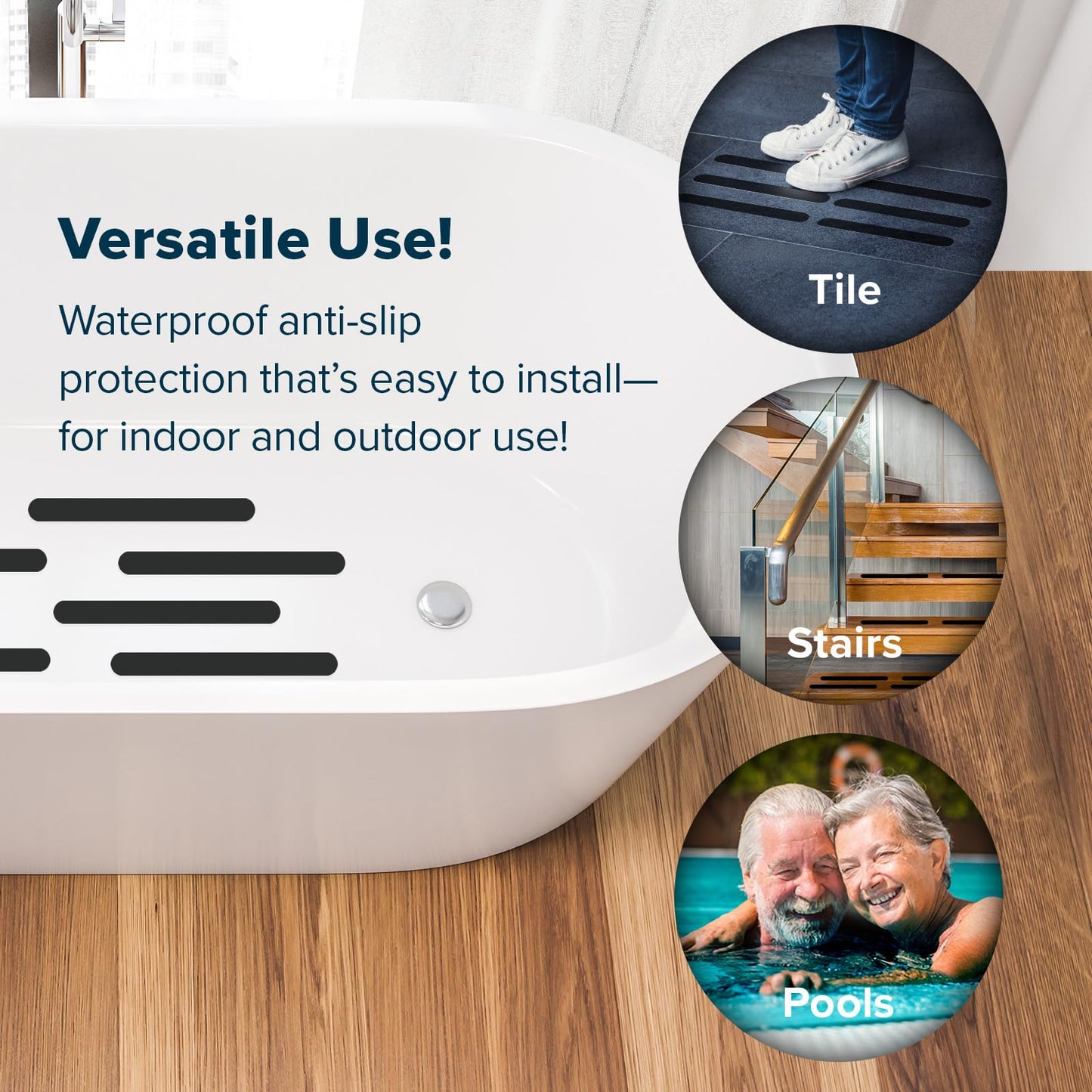 SlipX Solutions Adhesive Anti-Slip Safety Treads, Reliable Grip for Bathtubs & Showers, Safety Stickers, Showers, Pools, Boats, Stairs & More (24 Pieces, 7.5” x 0.75”, White)