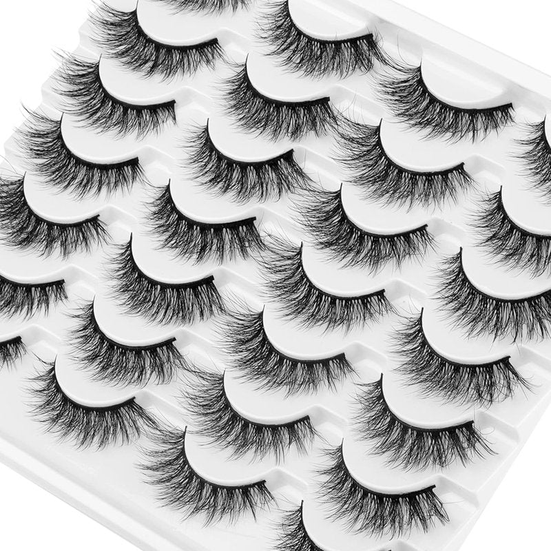 Skiennix 15mm 3D Mink False Eyelashes - Natural Look Wispy Cat Eye Style | 14 Pairs Pack
