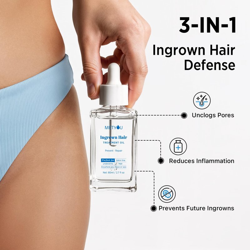 Ingrown Hair Treatment Oil for Bikini Area: V Soothes Redness & Prevents Razor Bumps - After Shave Treatment Oil for Bikini Area, Legs, Underarm and Arm - 80ML