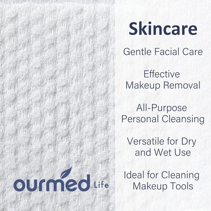 Ourmed Life Disposable Biodegradable Face Towels - Lint-Free, Gentle for Sensitive Skin | 100 Count