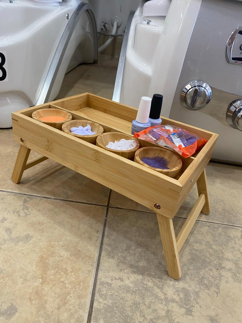 Pedicure Spa Tray with Legs Made with Bamboo 31cm x 21cm x 5cm (Legs 13.5cm)