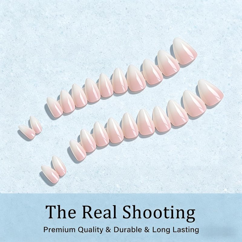 Almond Press-On Nails - Ombre French Short Stiletto Acrylics | 24 Pcs Glossy White & Peach Set