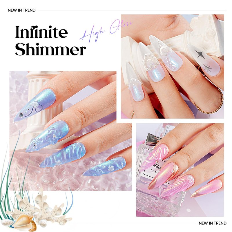 MIZHSE Pearl Gel Nail Polish, 6 Colors Iridescent Mermaid Gel Polish Set, Drawing Nail Gel Shell Thread Effect Shimmer White Pink Purple Soak Off Nail Art Manicure Home Gift for Wome