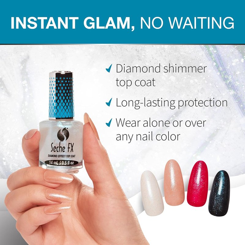Seche Fx Diamond Effect Top Coat - Long-Lasting Blue Transforming Polish Protection | 0.5 Fl. Oz