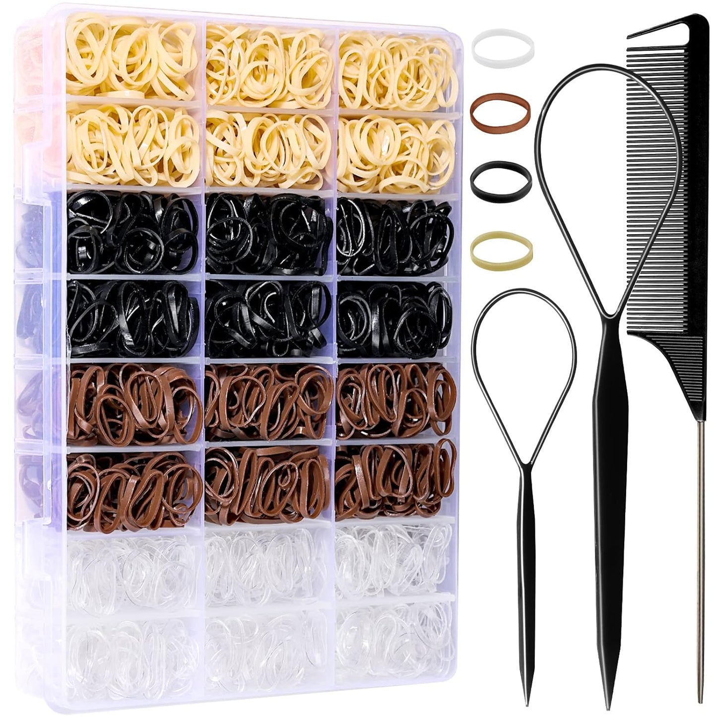 YGDZ Hair Ties, 1500pcs Mini Elastic Hair Bands with Organizer Box, Clear Hair Ties, Hair Accessories Set for Girls, Women, Neutral Colors