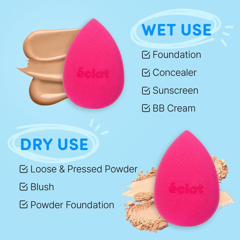 Éclat Makeup Sponge Set, 6 Pcs Blender Sponge Puff, Latex-Free & Super Soft, Wet & Dry Multi Use for Liquid, Powder, Cream Foundation, Lightweight Teardrop Shape Professional Beauty Blending Tool