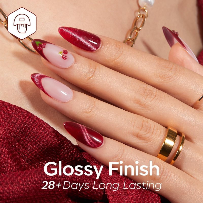 modelones Red Gel Nail Polish Set 6 Colors Burgundy Cherry Dark Red Cat Eye Glitter Color Changing 2026 Mother Day Hema&TPO Free Gel Polish Kit with Magnet Soak Off Nail Art DIY Gifts