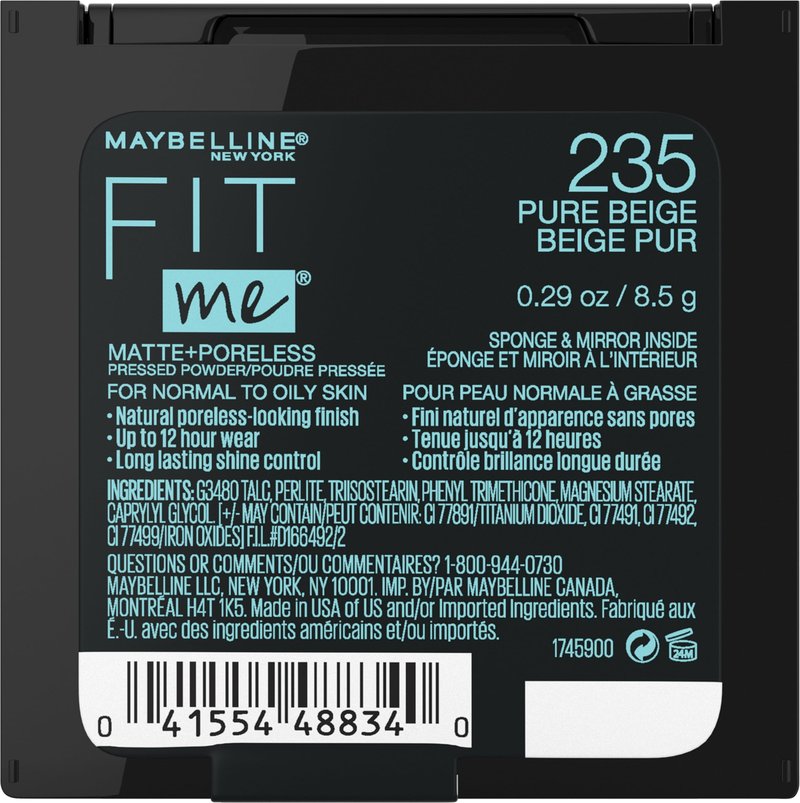 Maybelline Fit Me Matte + Poreless Pressed Face Powder Makeup & Setting Powder, Pure Beige, (Pack of 4)