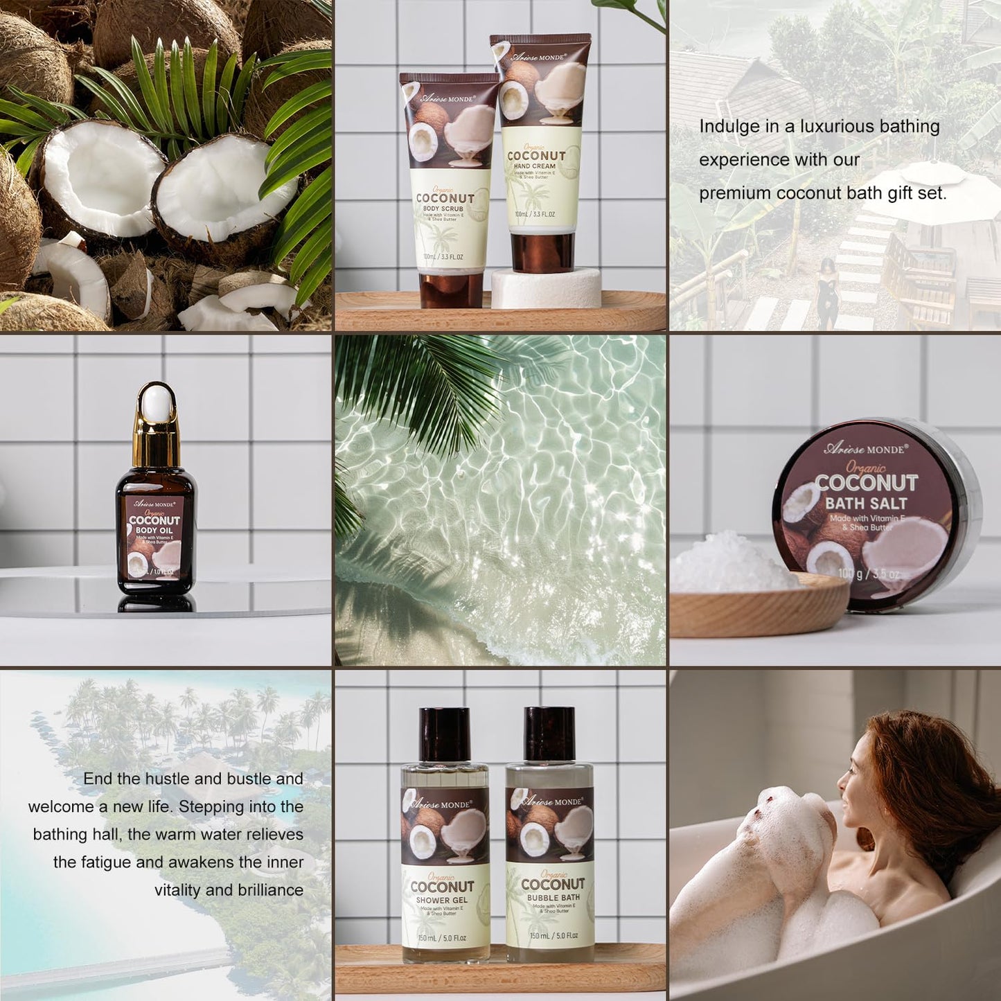Spa Gift Basket for Women, Coconut Bath and Body Gift Basket with Shower Steamers, Scented Candle, Luxury Bath Gift Set for Mothers Day, Valentines Day, Birthday, Unisex Gift for Women, Men