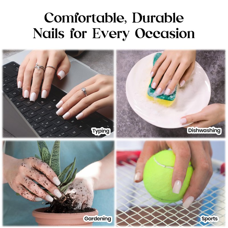 Beetles Milky White Press On Nails Short Square - Natural Soft Nail Gel Nail Kit with Fast-Dry Nail Glue & Adhesive Tabs, 30pcs 15 Sizes, Stick-On Nails for Girls & Women