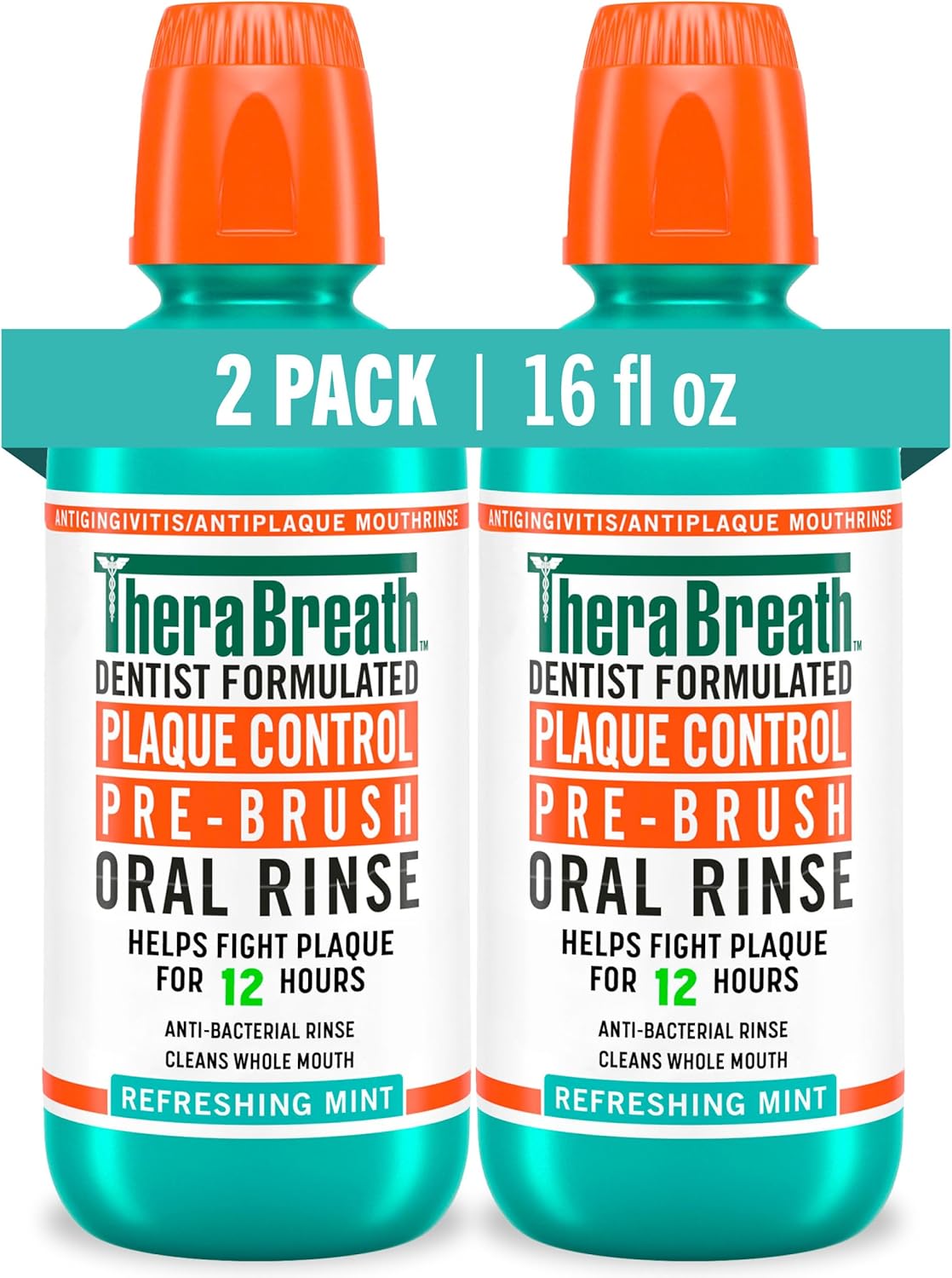 TheraBreath Plaque Control Oral Rinse - Antigingivitis Mint Formula, Alcohol-Free | 16 Fl Oz (Pack of 2)