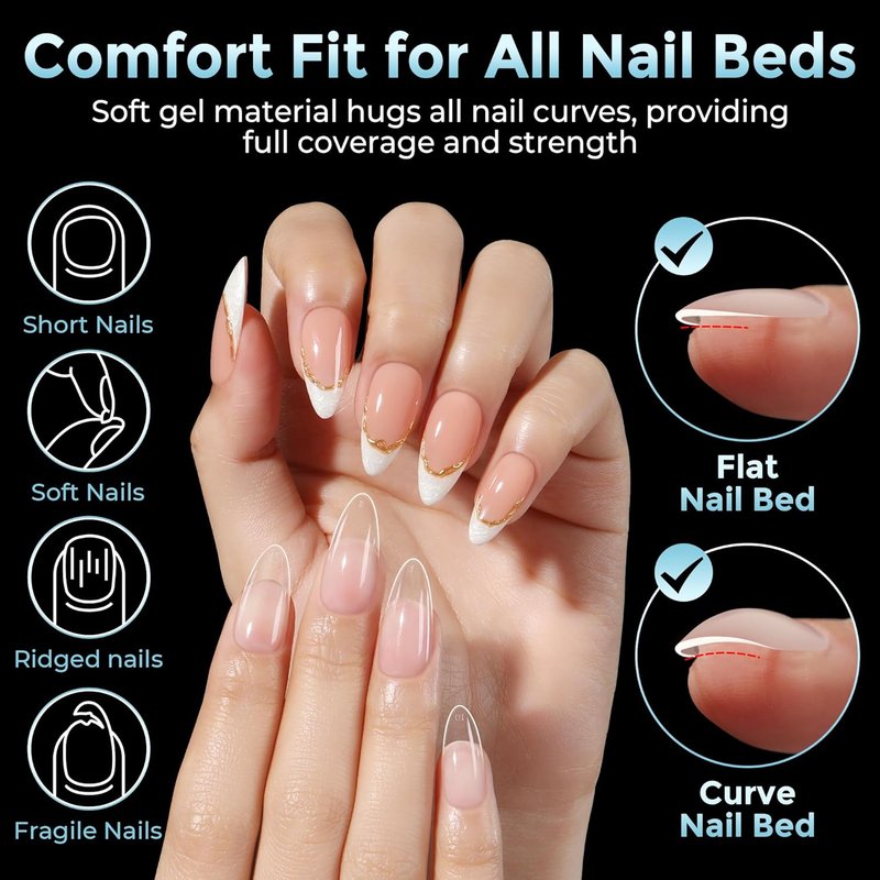 Almond Nail Tips - 360pcs Soft Gel Pre-Shaped Acrylic Nails | Half Matte Full Cover DIY Manicure, 12 Sizes