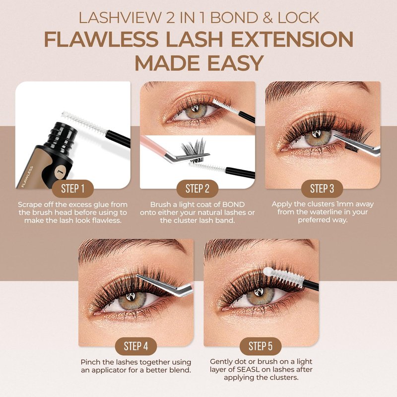 LASHVIEW Lash Bond and Seal Cluster Lash Glue for Sensitive Eyes, Super Strong Hold 7Day+ DIY Lash Extension Glue, Waterproof, Latex Free White