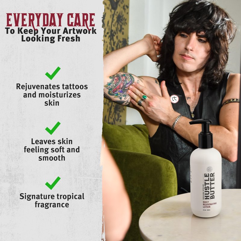 Hustle Butter Tattoo Aftercare - Daily Moisturizing Lotion - Naturally Derived Vegan Cruelty Free - Everyday All Over Use for Tattoos - 9 fl oz