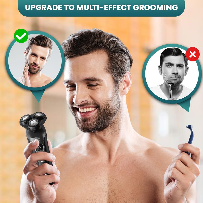 Philips Electric Shavers for Men, Rechargeable AquaTouch Mens Electric Shaver Wet and Dry with Comfort Cut Blades and Click-on Precision Trimmer, Cordless Electric Razors with 5D Flex Head
