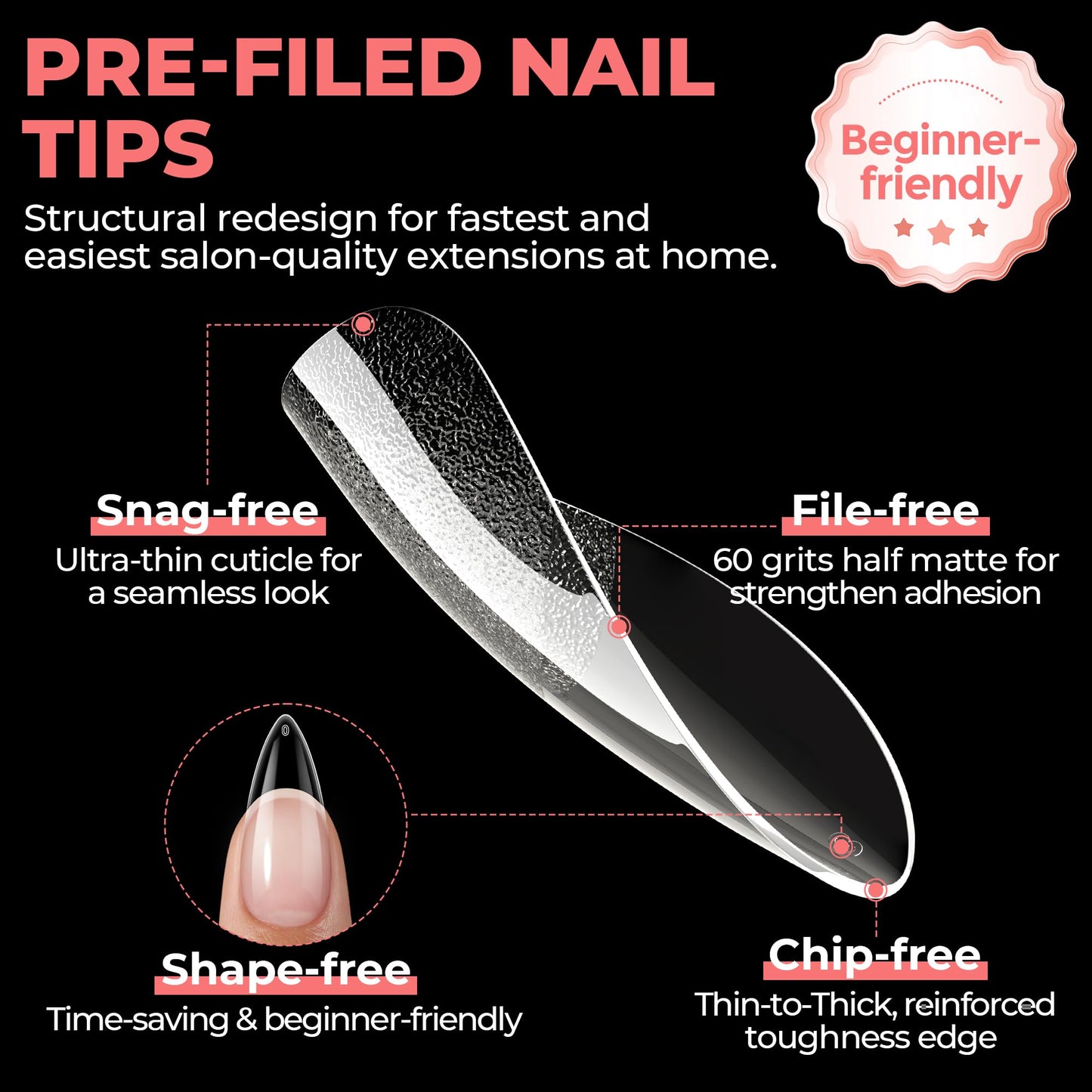 UNA GELLA Stiletto Gel Nail Tips: Full Cover 312Pcs No C Curve Halloween Stiletto Nail Tips Pre-buff Press On Nails Half Matte Almond Gel Tips for Nail Extension DIY Salon 12 Sizes