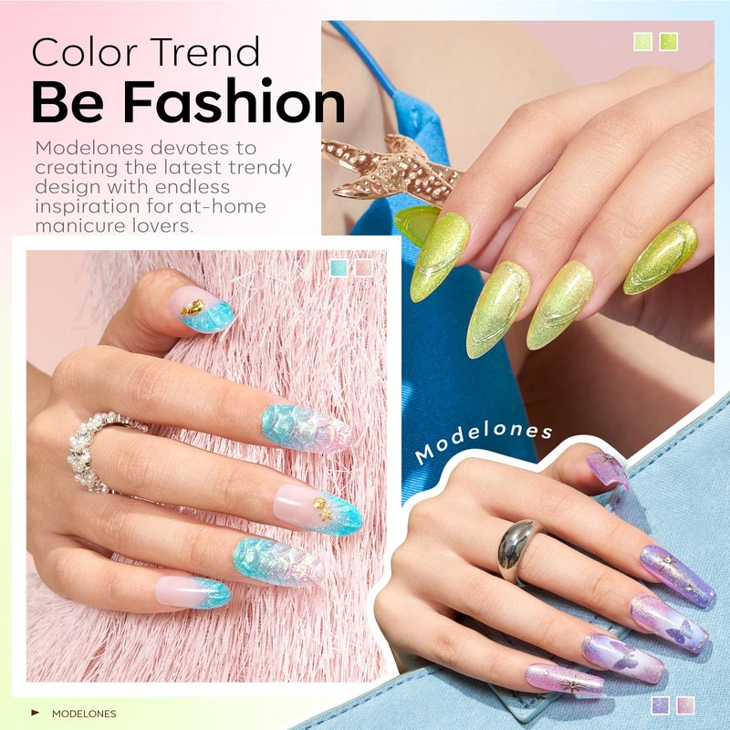 modelones Spring Gel Nail Polish Set, 6 Colors Pastel Glitter Pink Green Blue Purple Gel Polish Chameleon Sparkle Shimmer Shades Soak Off Nail Art DIY Manicure At Home for Women Girl